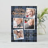 メリークリスマスコラージブループレイドフォトカード 招待状 (スタンド正面)