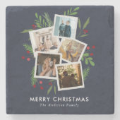 メリークリスマスコラージュカスタムホリモダンー ストーンコースター (正面)