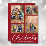 メリークリスマスコラージュ数々のフォトクランベリー シーズンカード<br><div class="desc">Merry Christmasとお気に入りのクランベリーの赤い背景にシックな白いレタリングであなたの名前を特徴とするクリスマスフォトカードに4枚の写真をアップロードする。最も重い紙にはマットを選択し、フォト品質にはハイ最高のデフィニションを選択する。私たちの店であなたのためのより多くの色を行った。</div>