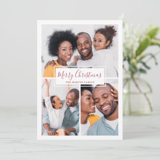 メリークリスマスコラージュ5枚赤と白写真 シーズンカード (スタンド正面)