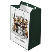 メリークリスマスコルギドッグス雪だるま ミディアムペーパーバッグ (正面アングル)