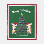 メリークリスマスコーギかわいい赤パーソナライズされた緑 フリースブランケット (正面)