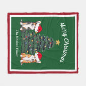 メリークリスマスコーギかわいい赤パーソナライズされた緑 フリースブランケット (正面(横))