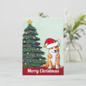 メリークリスマスコーギとテールサンタハットかわいい犬 シーズンカード (スタンド正面)