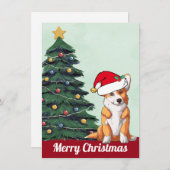 メリークリスマスコーギとテールサンタハットかわいい犬 シーズンカード (正面/裏面)