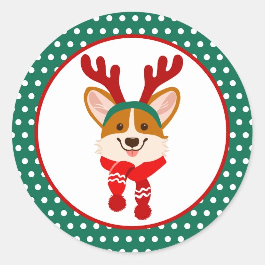 メリークリスマスコーギーステッカー ラウンドシール (正面)