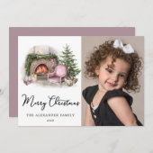 メリークリスマスコージーウォーターカラーホームフォトホリデー シーズンカード (正面/裏面)