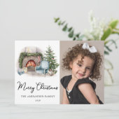 メリークリスマスコージーウォーターカラーホームフォトホリデー シーズンカード (スタンド正面)