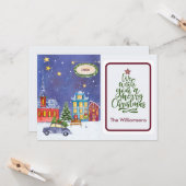 メリークリスマスコージービレッジシーンクリスマスカード カード (正面/裏面インサイチュ)