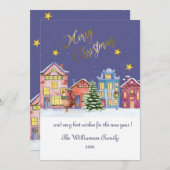 メリークリスマスコージービレッジシーンクリスマスカード シーズンカード (正面/裏面)