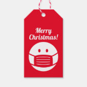 メリークリスマスコービディアイコン顔マスク薄赤 ギフトタグ (正面)