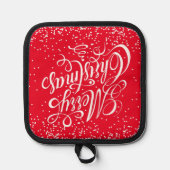 メリークリスマスコールグラフィーレッド・ホワイト 鍋敷き (正面)