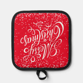 メリークリスマスコールグラフィーレッド・ホワイト 鍋敷き