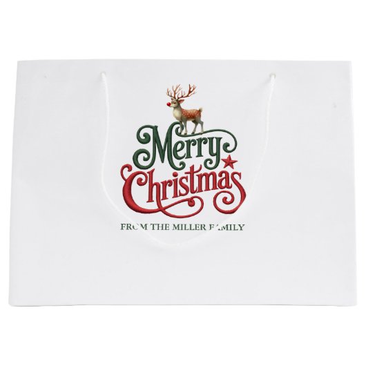 メリークリスマスゴシックタイポグラフィとレインディアー ラージペーパーバッグ (正面)