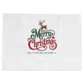 メリークリスマスゴシックタイポグラフィとレインディアー ラージペーパーバッグ (裏面)