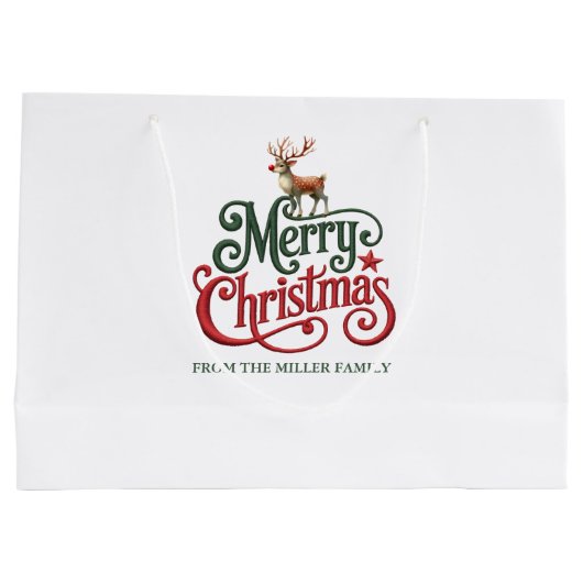 メリークリスマスゴシックタイポグラフィとレインディアー ラージペーパーバッグ (裏面)