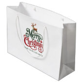 メリークリスマスゴシックタイポグラフィとレインディアー ラージペーパーバッグ (裏面アングル)