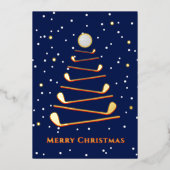メリークリスマスゴルフツリーカスタム文字ブルー 箔シーズンカード (正面)