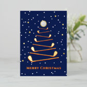 メリークリスマスゴルフツリーカスタム文字ブルー 箔シーズンカード (立ち正面)