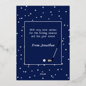 メリークリスマスゴルフツリーカスタム文字ブルー 箔シーズンカード (裏面)