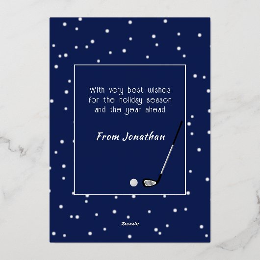 メリークリスマスゴルフツリーカスタム文字ブルー 箔シーズンカード (裏面)