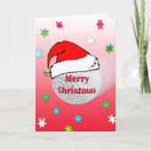 メリークリスマスゴルフボールサンタハットグリーティングカード シーズンカード (正面)