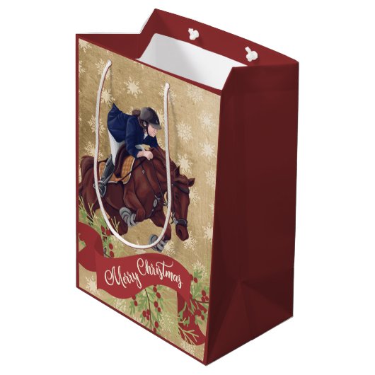 メリークリスマスゴールデンを跳び上げる女と馬 ミディアムペーパーバッグ (裏面アングル)