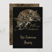 メリークリスマスゴールデンエンジェルトランペットタイポグラフィ シーズンカード (正面/裏面)