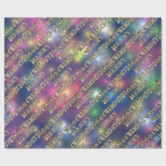 メリークリスマスゴールデングリッタータイポグラフィスターズ ラッピングペーパー (フラット)