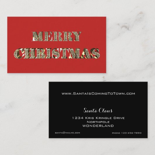 メリークリスマスゴールデングリッタータイポグラフィレッド金ゴールド 名刺 (正面/裏面)
