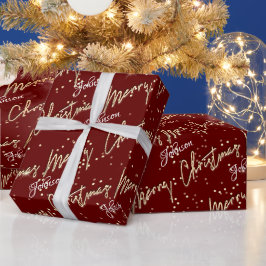 メリークリスマスゴールデンスクリプトネーム王室のブルゴーニュ ラッピングペーパー