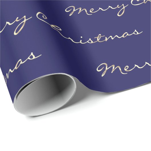 メリークリスマスゴールデンスクリプトホリデーズブルーネイビー ラッピングペーパー (ロールコーナー)