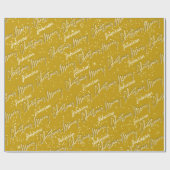 メリークリスマスゴールデンスクリプト名マスタードホワイト ラッピングペーパー (フラット)