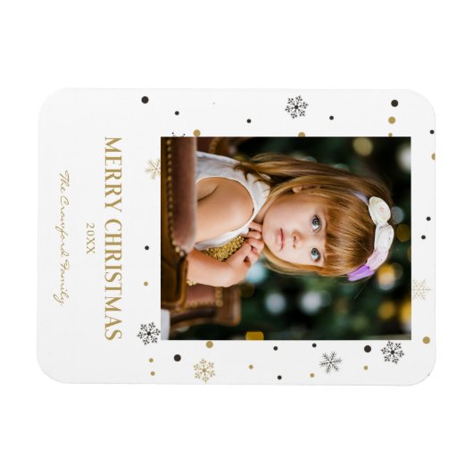 メリークリスマスゴールデンスノーフレーク家族の写真 マグネット (横)