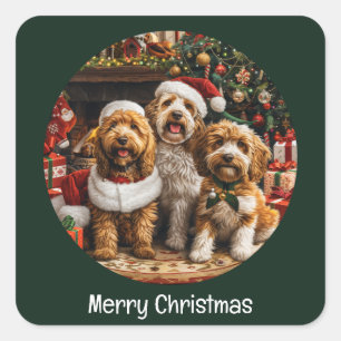 メリークリスマスゴールデンドルパピードッグ スクエアシール