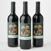 メリークリスマスゴールデンドルパピードッグ ワインラベル (ボトル)