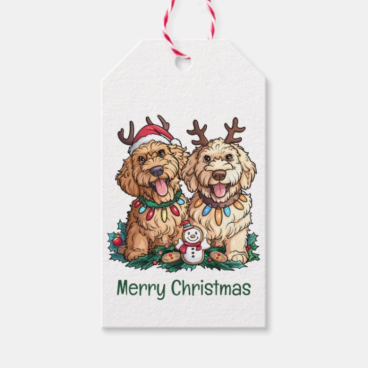 メリークリスマスゴールデンドール犬 ギフトタグ (正面)