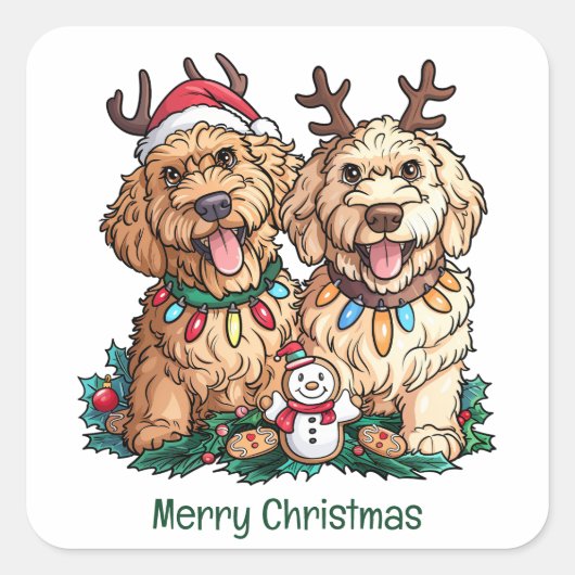 メリークリスマスゴールデンドール犬 スクエアシール (正面)