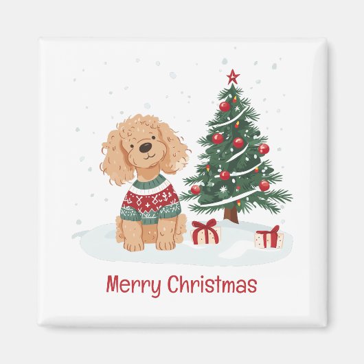 メリークリスマスゴールデンドール犬 マグネット (正面)