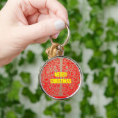 メリークリスマスゴールデンレッド雪グリッターハートアート キーホルダー (手)
