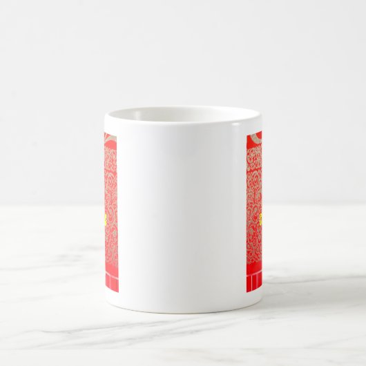 メリークリスマスゴールデンレッド雪グリッターハートアート コーヒーマグカップ (中央)