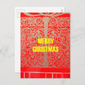 メリークリスマスゴールデンレッド雪グリッターハートアート シーズンポストカード (正面/裏面)
