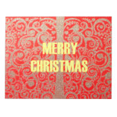 メリークリスマスゴールデンレッド雪グリッターハートアート ノートパッド (正面)