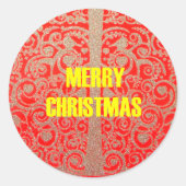 メリークリスマスゴールデンレッド雪グリッターハートアート ラウンドシール (正面)