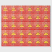 メリークリスマスゴールデンレッド雪グリッターハートアート ラッピングペーパー (フラット)