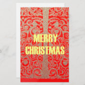 メリークリスマスゴールデンレッド雪グリッターハートアート 便箋 (正面/裏面)