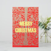 メリークリスマスゴールデンレッド雪グリッターハートアート 便箋 (スタンド正面)