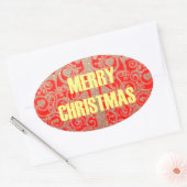 メリークリスマスゴールデンレッド雪グリッターハートアート 楕円形シール (封筒)