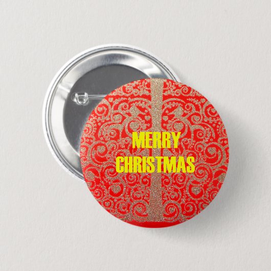メリークリスマスゴールデンレッド雪ハート 缶バッジ (正面&裏面)