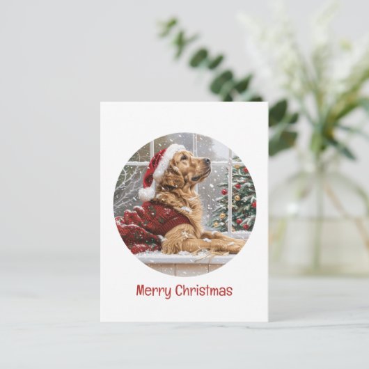 メリークリスマスゴールデンレトリエバーサンタドッグ シーズンポストカード (スタンド正面)